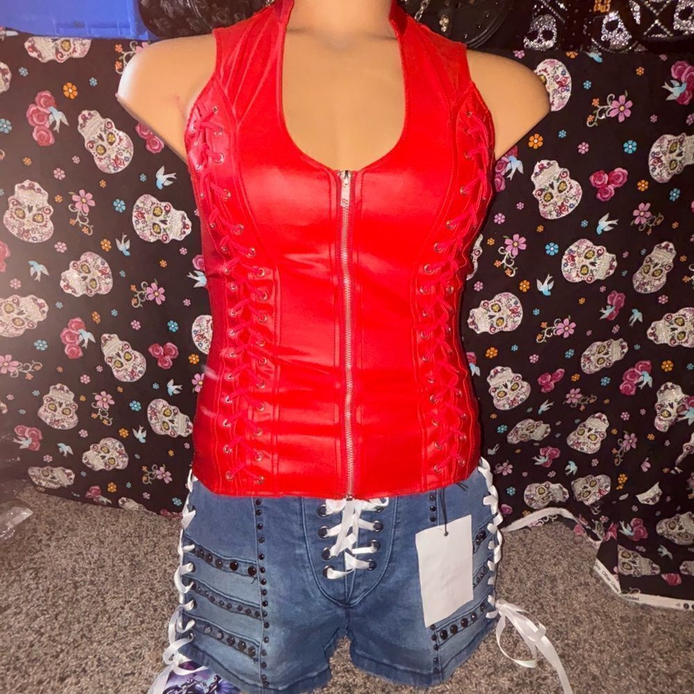 Lydia USA Cross Back Corset Top Red